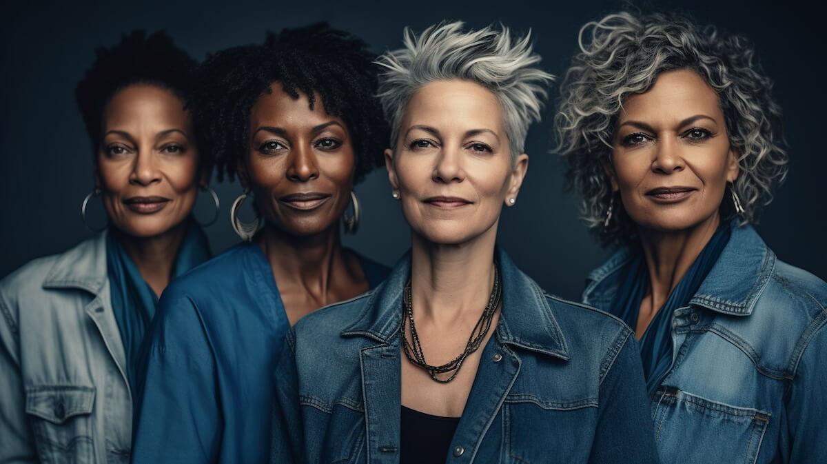 A group of diverse, confident women standing next to each other with glowing skin.