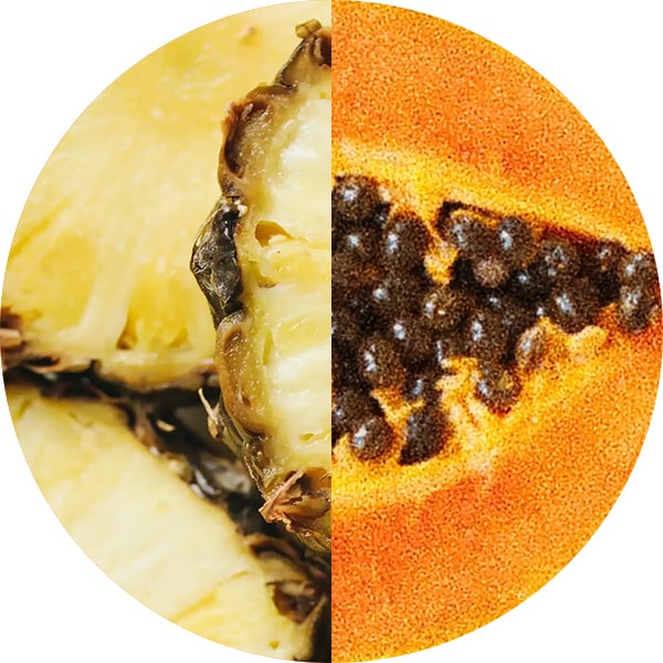 spliced photo of pineapple and papaya